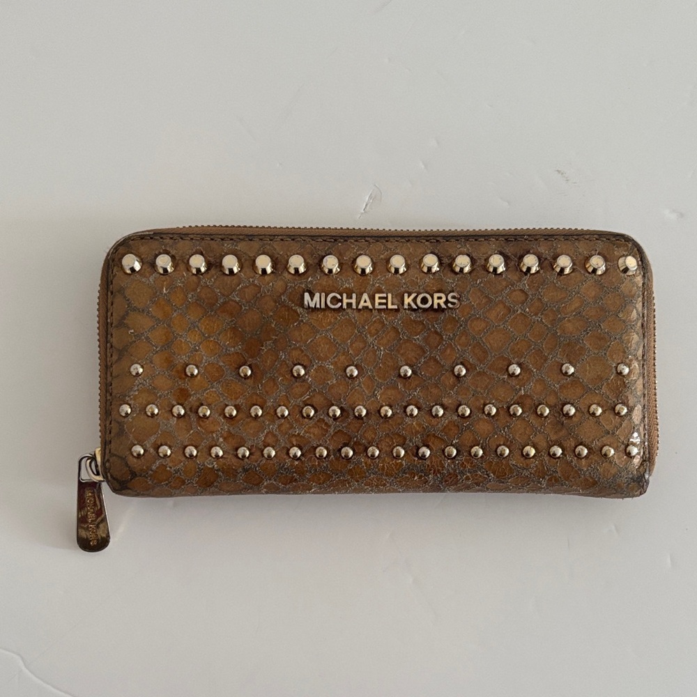 Michael Kors Gold and Brown Leather Studded Wallet